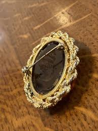 vintage amber glass intaglio cameo goldtone a4 | eBay