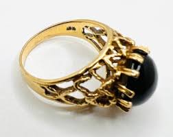 Vintage 18K Yellow Gold Onyx Cocktail Ring Size 5.5 - Etsy