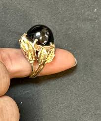 10 Carat Round Black Onyx Unisex Ring 14 Karat Yellow Gold ...