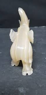 MARBLE ONYX CARVED ELEPHANT FIGURE TRUNK UP GOOD LUCK ALABASTER STONE | eBay