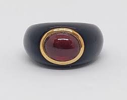 Onyx Garnet Ring: 14k Yellow Gold Statement Ring, Size 6 and ...