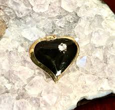 Vintage Gold Tone Heart Pendant Black Enamel Rhinestone ...