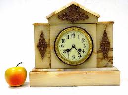 Circa 1880's Green Onyx Mantel Clock With Signed French Movement . Porcelain Dial. Has Key &