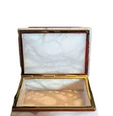 Vtg Hand Carved Alabaster Trinket Box White Violet Made in ...