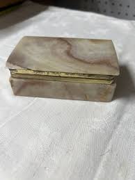 Genuine Alabaster Jewelry Box Lidded Hand Carved Gold Tone ...