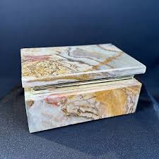 Vintage Marble Trinket Jewlery Box With Lid Swirl Gold 4.5 ...