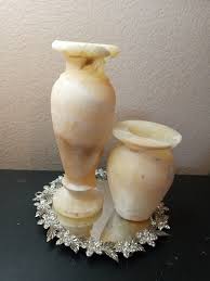 Pair of Vintage Variegated Alabaster Decorative Vases, Made ...