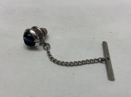 Black Glass Circle Silver Tone Vintage Mens Tie Tack Pin ...