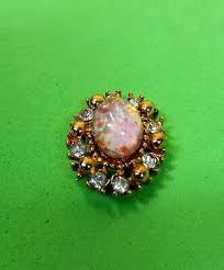 Vtg 0val Opaline Center Stone With Clear Rhinestones Pin Back | eBay