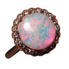 Round Opal Ring Diamonds 14k Gold 5828 | Opal Rings with Diamonds