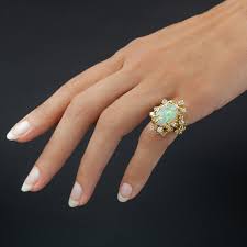 Brutalist Opal and Diamond Ring c1970 – Pippin Vintage Jewelry