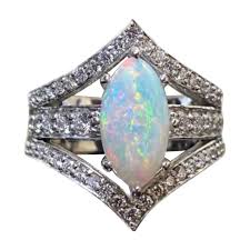 Art Deco Platinum Marquise Coober Pedy Opal Diamond Engagement Ring For Sale at 1stDibs | coober pedy opal rings for sale, coober pedy opals for sale