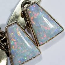 14K Gold Men's Coober Pedy Fire Opal Cuff links 1986 Era
