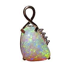 Gem Quality Big Opal & Diamond Pendant 18k Gold | Opal Pendants with Diamonds