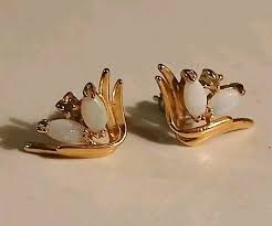 Vintage Designer Gold Tone Fire Opal Pierced Earrings | eBay