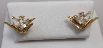 Open Bk Clear Marquis Rhinestone Flower Plant Pierced Earrings Gold Tone Dainty | eBay