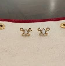 Vintage 14k Gold Opal & Diamond Bow Stud Earrings | eBay