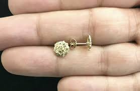 Real 10k Yellow Gold Women's, Men's Kid's Diamond Cut Round Nugget Earrings | eBay