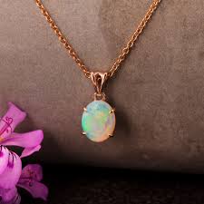 Handmade Oval Australian Opal Pendant: Rose Gold Necklace - Etsy