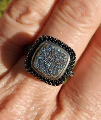 Designer Blue Druzy & Black Spinel 925 Sterling Silver Square Halo Ring Sz 6.75 | eBay