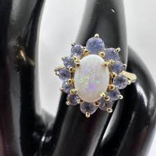 Vintage 14K Gold Opal and Aquamarine Ring Size 5.75 - Etsy UK