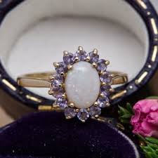 Vintage 9ct Gold Opal and Tanzanite Halo Cluster Ring - UK Size P, US Size 7 1/2 - Etsy Denmark