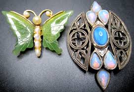SWOBODA Jade Pearl Butterfly Brooch MIRACLE Faux Opal ...