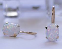White Opal Earrings, 14K Solid Yellow Gold Drop Earrings ...