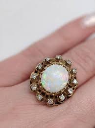 Vintage Massive Opal Ring 14k Yellow Gold With Diamond ...