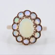 Jewelry | Vintage English 9k Gold Opal Halo Ring Hallmark ...