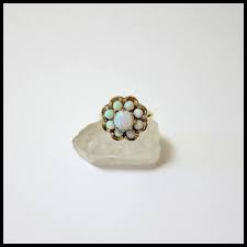 Edwardian Fiery Opal 14K Yellow Gold Halo Ring. For Sale at Ruby Lane