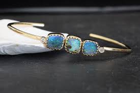 Australian Boulder Opals Gold Cuff With Diamonds Accent ...