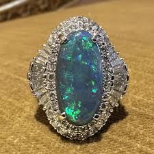 Natural Black Opal 3.77 ct and Diamond Cocktail Ring in Platinum