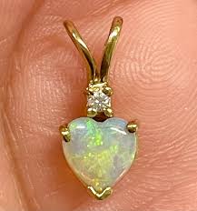 Yellow Gold Australian Opal Heart Diamond Petite Pendant For Sale at 1stDibs
