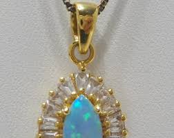 Vintage Synthetic Opal Pendant Necklace Adorned With CZ Rhinestones (2245) Sterling Chain - Etsy