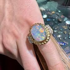 Semi-Black Crystal Opal & Diamond Ornate Ladies' Ring | Burton's – Burton's Gems and Opals