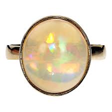 AJD Round Opal in 18kt Yellow Gold Ring Size 7 | Chairish