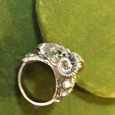 Vintage Aries Ram Head Ring Silver Tone Green Stone Eyes ...