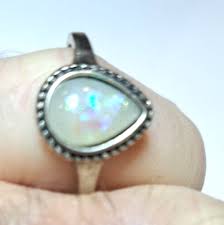 Vtg Faux Opal Teardrop Cabochon Ring Size 7.5 Silvertone mount. Petite Bling! | eBay