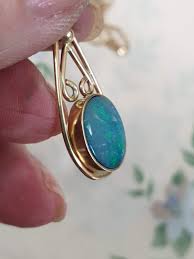 Opal Pendant. Australian Opal Set in Gold. Brilliant Colour ...
