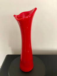 Vintage Hand Blown RED Art Glass Vase, Red Lightly Marbled ...