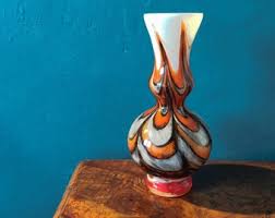 Vintage Opaline Florence Vase With Black and Orange Swirl ...