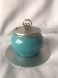 Vintage Wrought By L Whitney Pewter Plate Lid &Robins Egg ...