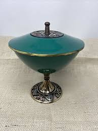 Vintage Green Metal Footed Compote Dish/Bowl with Lid Made ...