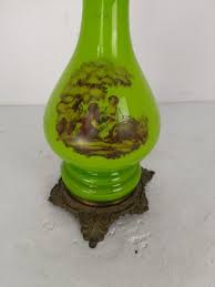 Antique Oil Lamp Brass Authentic Opaline Glass With Chimnee and Shade Victorian Scene - Etsy