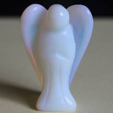 Carved mixed gemstone crystal rose quartz angel figurine ...