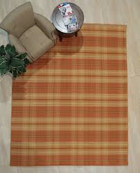 EORC Orange Hand Knotted Wool Traditional Plaid Rug, 8' x ...