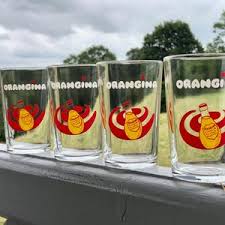 Vier französische Vintage 1970er Jahre Kultige Orangina Bistro Gläser in leuchtendem Rot & Orange / Durch und durch französisches Retro Café Glaswaren - Etsy.de
