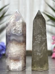 FLOWER AGATE TOWER SMOKEY QUARTZ SET - Crystal Mineral Pink ...