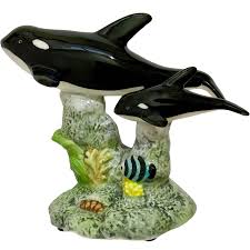 Orca Killer Whales with Tropical Fish Base Porcelain ...